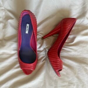 ‼️SOLD‼️ Miu Miu | Red/Pink Patent Leather peep toe heels